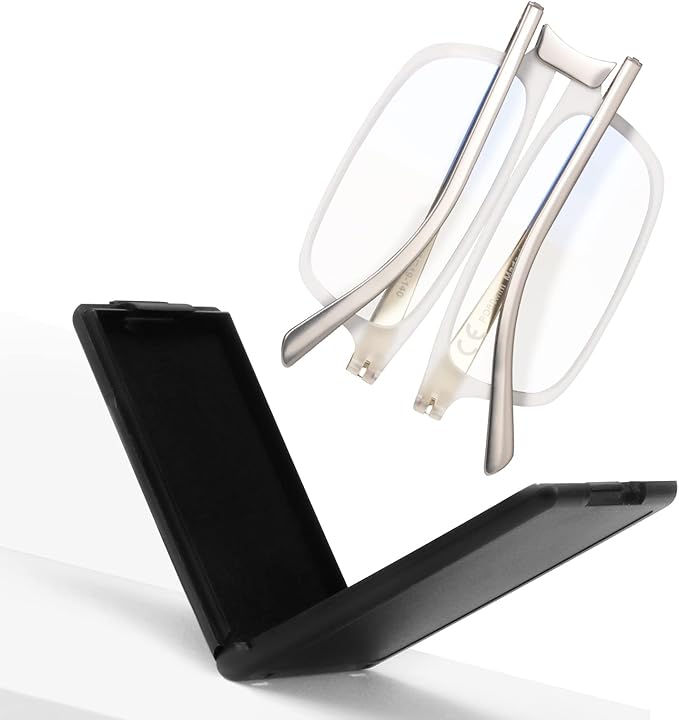 SKYOAK Evolved Folding Reading Glasses For Women Men Blue Light Blocking Anti UV Eyestrain Foldable Portable Compact Readers with Flat Hard Case Pocket Computer glasses, 1.75 CLEAR