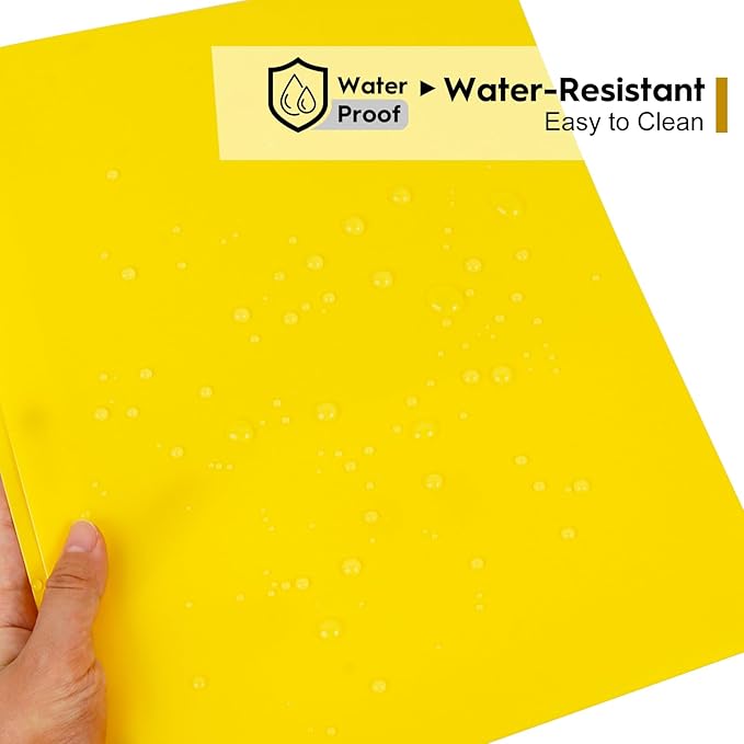 6-Pack Plastic Folders with Pockets and Prongs,2-Pocket Folders with 3 Fasteners, Holds 8-1/2" x 11" Paper for School/Office/Home, Yellow