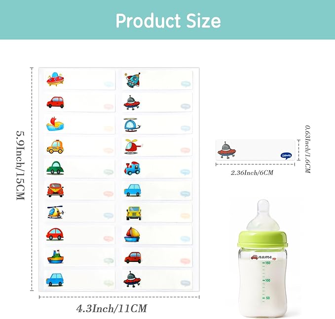 Name Labels for Kids Stuff Daycare, 400 Pcs Name Tags Stickers, Self-Laminating Write-On Waterproof Baby Bottle Labels, Reusable Washable Names Tag Stickers for Classroom School Essentials Supplies