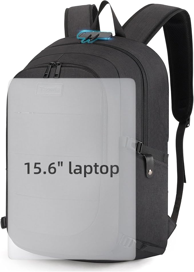 Tzowla Travel Laptop Backpack Water Resistant Anti-Theft Bag with Lock | 15.6 Inch Computer Business Backpacks with Giant Tumbler Holder Pocket for Women Men Work College Gift,Casual Daypac,Black