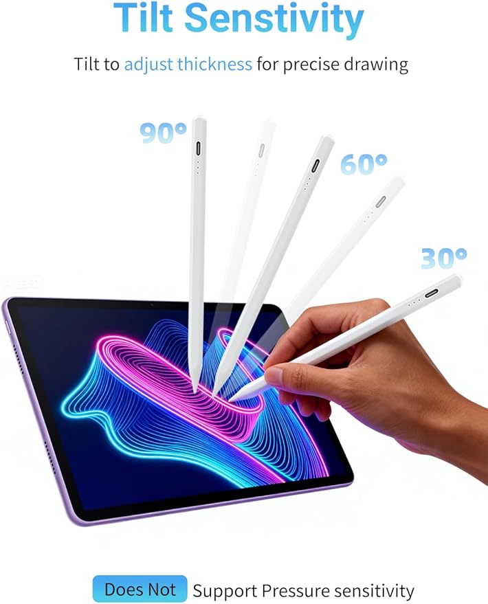 Stylus Pen for iPad with Shortcuts & Battery Display – 15-Min Fast Charge, Palm Rejection, Tilt Sensitivity, Magnetic – Compatible with iPad Pro/Air/Mini (2018-2026) – White
