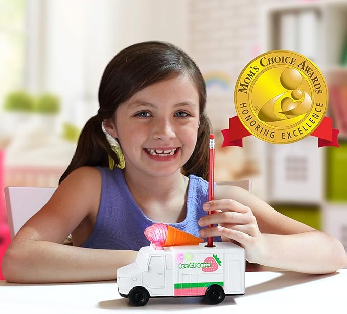 Amazeko Electric Pencil Sharpener with Ice Cream Lights and Music for Kids. Great for Back to School, Birthdays, and Holidays (Strawberry)