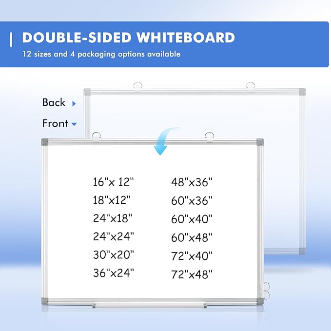 WALGLASS 2 Pack Large White Board, 60" x 40" Double-Sided Dry Erase Board Whiteboard for Wall, Hanging Mounted Whiteboard Silver Aluminium Frame for Home, School, Office