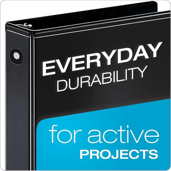 Cardinal Economy 3-Ring Binders, 2", Round Rings, Holds 475 Sheets, ClearVue Presentation View, Non-Stick, Black, Carton of 12 (90640)