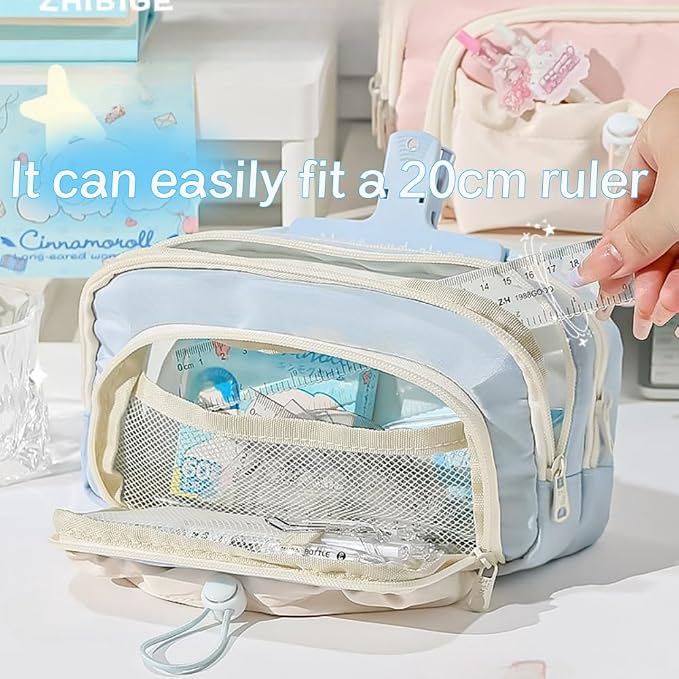 Pencil Case Big Capacity Pen Holder Large Opening Pencil Pouch Box Cute Aesthetic Drawstring Pen Case (Blueberry Blue)