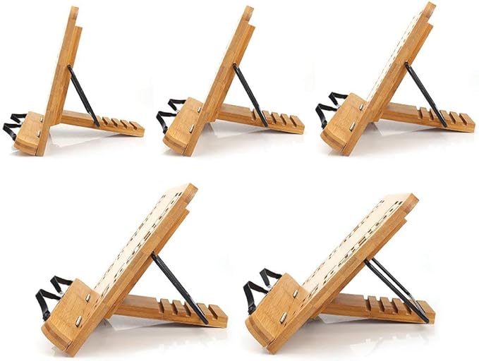 Portable Bamboo Adjustable Book Stand Holder Tray Cookbook Reading Desk Sturdy Lightweight Bookstand-Textbooks Bookstands Music Books Tablet Stands (Hollow（11.2" x 8.3"）)