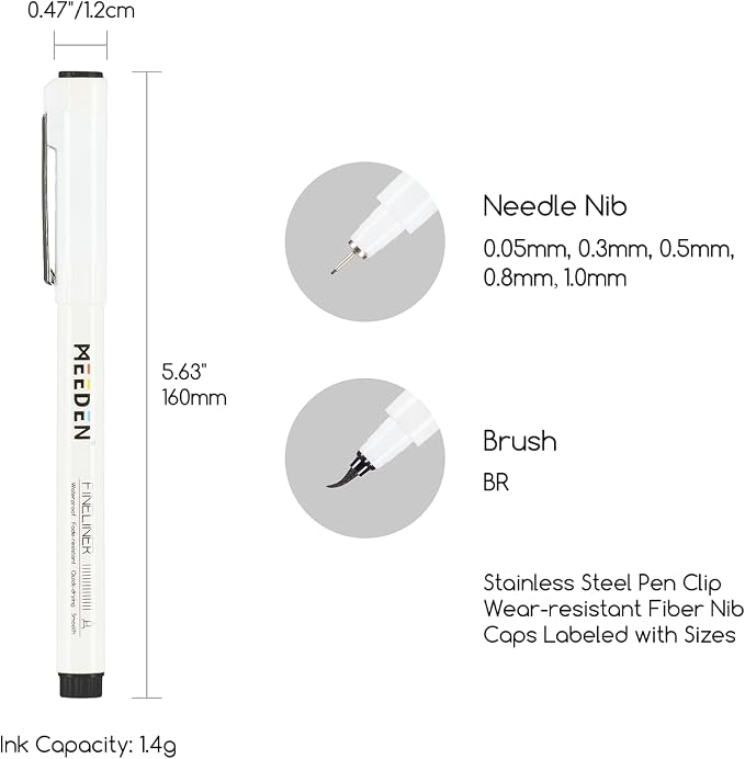 MEEDEN Micro Fineliner Drawing Pens: 6 Sizes, 0.05-3mm, Black Archival Ink