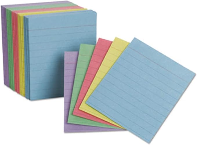 Oxford Mini Ruled Index Cards, Ruled, 3". x 2.5" , Assorted Colors, 200 ea