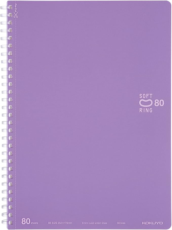 KOKUYO Spiral Lined Notebook, 10'' x 7'' Pastel Journal B5 Soft Ring Notebooks with Dot 6 mm Ruled, 80 Sheets, Purple 1 Subject Notebook, Note Taking for School (SU-SV308BT-V)