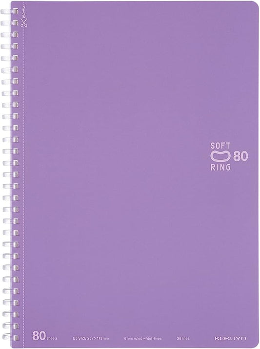 KOKUYO Spiral Lined Notebook, 10'' x 7'' Pastel Journal B5 Soft Ring Notebooks with Dot 6 mm Ruled, 80 Sheets, Purple 1 Subject Notebook, Note Taking for School (SU-SV308BT-V)