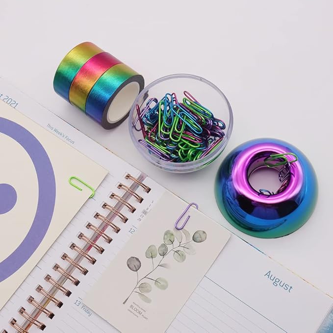 NatSumeBasics Paper Clip Holder Rainbow Magnetic Paper Clips Dispenser with 100 Colorful Paperclips for Desk Office School Home Organizers Accessories (Rainbow)