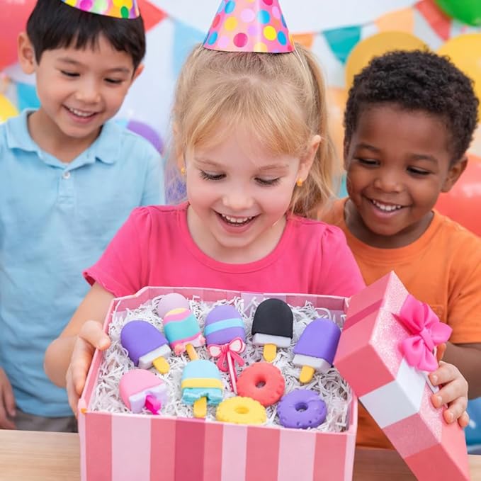 16 PCS Food Erasers for Kids, 3D Cute Ice Cream & Donut Puzzle Pencil Erasers, Mini Take Apart Erasers for Classroom Rewards, Easter Egg Fillers, Party Favor Goodie Bag Stuffers
