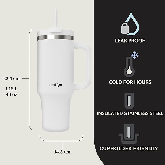 Contigo Streeterville 40oz Tumbler, Stainless Steel Vacuum Insulated, Leak-Proof, Cold for 29 Hours, Salt (Pack of 4)
