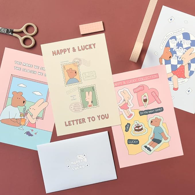 Monolike Happy and Lucky Memories Letter Paper and Envelopes Set - 8Type, 32 Letter Paper + 16 Envelopes