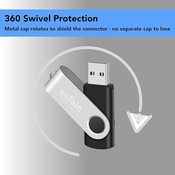 Enfain 16GB USB 2.0 Flash Drive 10 Pack | Swivel Thumb Drives with 31 Labels | Gift-Ready Packaging for Corporate Events, Office & Team Distributions (Black)