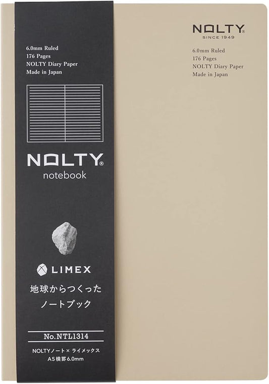 NOLTY NOTE × LIMEX, A5 Ruled Line Notebook, 6.00mm, 176 Sheets, Soil Beige, NTL1314
