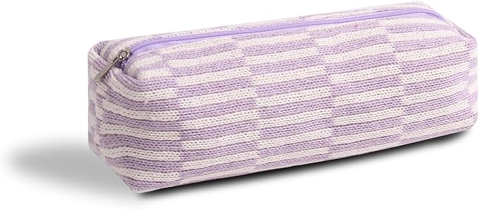 Pencil Case Pen Case Office College School Storage Bag Pouch Holder Box Organizer Makeup Pouch Cosmetic Bag Aesthetic Cute Pencil Case for Girls Boys Kids (Purple + White streak)