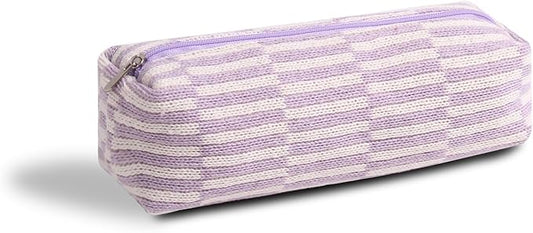 Pencil Case Pen Case Office College School Storage Bag Pouch Holder Box Organizer Makeup Pouch Cosmetic Bag Aesthetic Cute Pencil Case for Girls Boys Kids (Purple + White streak)