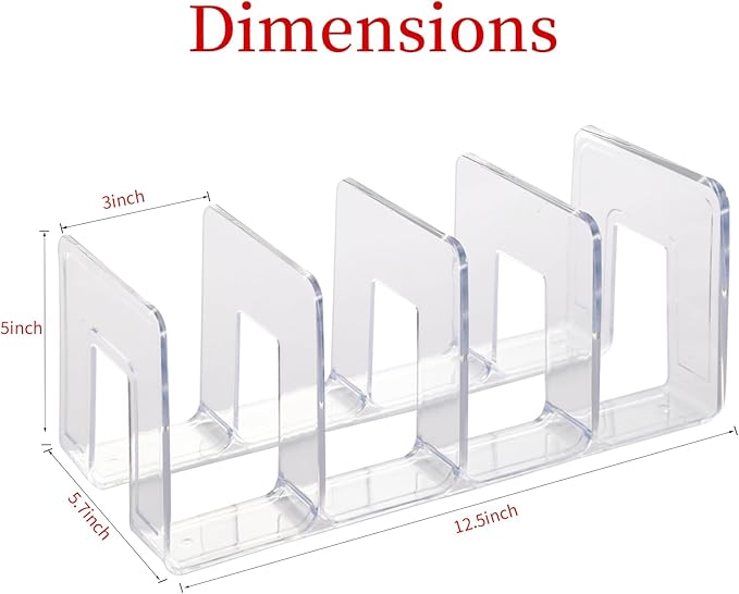 4 Pack Clear Acrylic File Sorter, Sturdy Desktop Book Folder Organizer, 4 Section Purse Handbag Clutch Divider for Closet, Office Storage Rack Holder for Letter, Binder, Document, Electronics