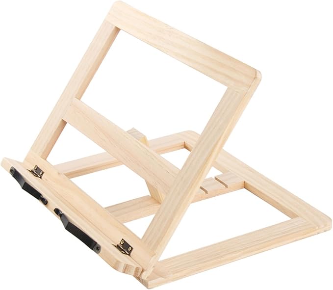 Zerodis Book Stand, Natural Wooden Adjustable Bookrest Portable Lightweight Reading Holder Space Saving Small Cookbook Stands for Recipe Cookbooks Magazines Tablets Laptops (Iron)