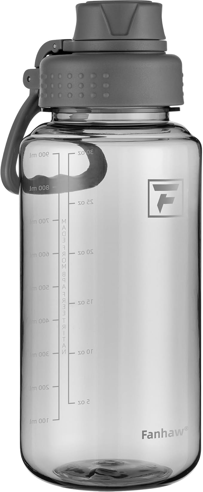 Fanhaw 32 oz Clear BPA-Free Tritan Water Bottle with Fast-Flow Spout Lid, Leakproof Wide-Mouth Reusable Bottle for Gym, School & Office (Gray)