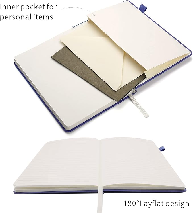 Lined Journal Notebooks with Pen Loop, Hardcover Notebook Journal for Work, 100Gsm Premium Thick Paper with Inner Pocket, Medium 5.7"x8.4", （Purple, Ruled）
