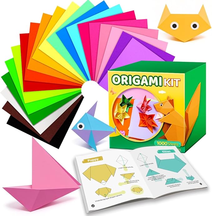 EPPINGWIN 1000 Sheets Origami Paper, 20 Colors Colored Paper, 6"×6" Square Paper for Crafts, Origami Kit with Craft Guide