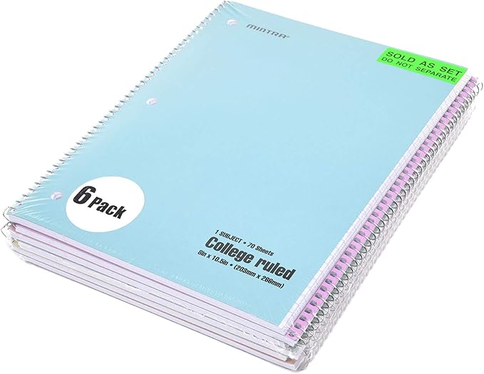 Mintra Office Spiral Notebooks, Wirebound, Journals for School, Work, Business, Aesthetic Stationery, Writing Pads, Teacher & Student Supplies (6, Pastel, College)