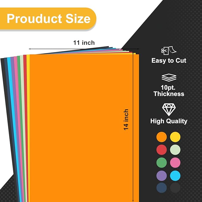 Colored Poster Board, 30 Sheets Large Size 11 x 14 Inch 10 Assorted Neon Poster Paper Trifold Poster Board Bulk for Art Display, Crafts, Projects, and Classroom Supplies