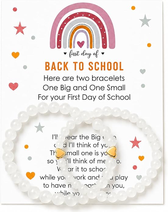 Back to School Bracelets Heart Matching Mommy and Me Elastic Wish Strings Bead Bracelets First Day of School Supplies Gifts