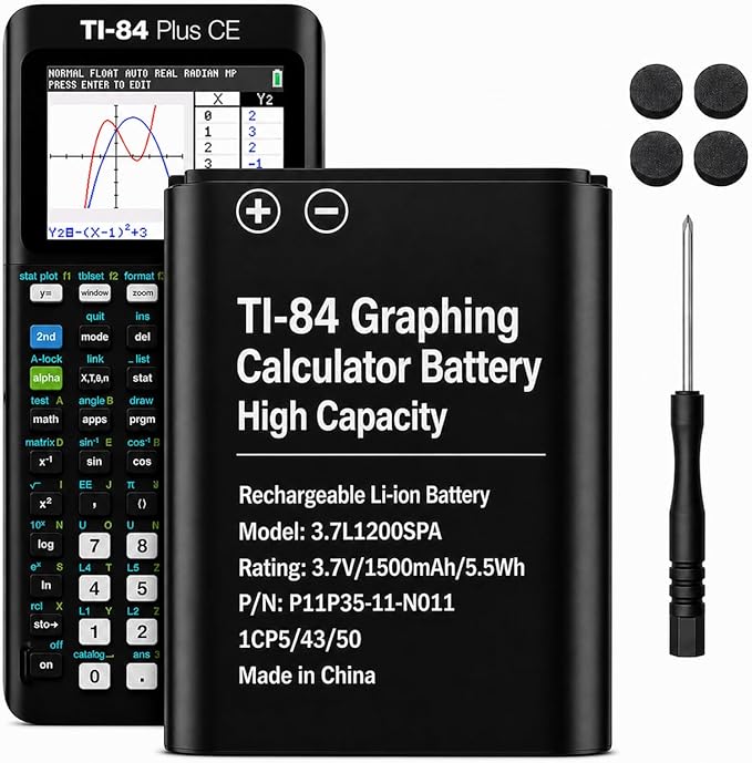 TI-84 Plus CE Battery Replacement Fit Texas Instruments TI-84 Plus CE C Graphing Calculator, TI NSpire CX/CX II/CX CAS, P11P35-11-N01 & 3.7L12005SPA Battery, Fix Dead Power Issue & Error Validating OS