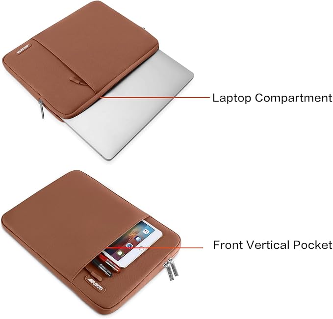 MOSISO Laptop Case 16 inch, 15-15.6 inch Laptop Sleeve Compatible with MacBook Pro 16 M5 M4 M3 M2 M1, HP Acer Dell Lenovo ASUS, Polyester Vertical Computer Sleeve Bag with Pocket, Caramel Brown