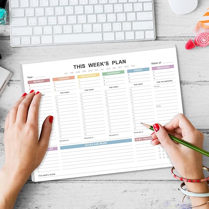 Weekly Planner Undated - Tear Off Weekly To Do List Notepad with Premium 52 Sheets, Desk Supplies for Women & Man, Home, School & Office, 8.5'' x 11'', Colorful