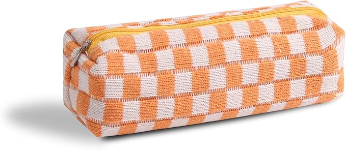 Pencil Case Pen Case Office College School Storage Bag Pouch Holder Box Organizer Makeup Pouch Cosmetic Bag Aesthetic Cute Pencil Case for Girls Boys Kids (Orange + White)