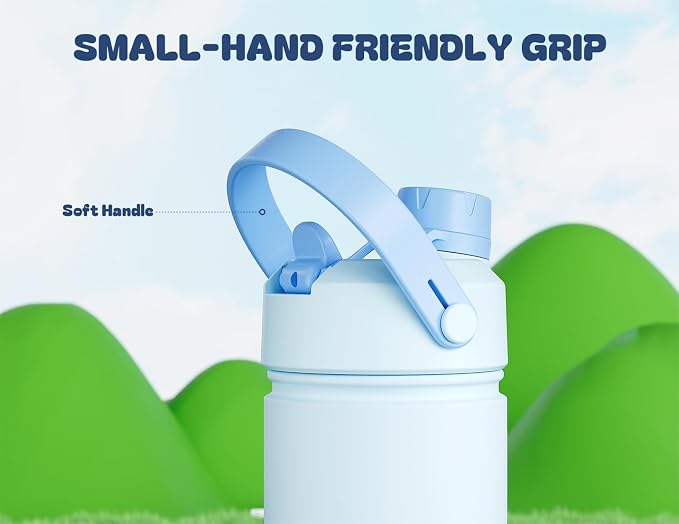 12 oz Kids Insulated Water Bottle: 2-in-1 Straw Spout Lid, BPA-Free, Easy Carry, Keep Cold 24H, Cupholder Friendly, Stainless Steel Cup for Summer Camp, Playground, Trip, Birthday Gift (Sea Breeze)