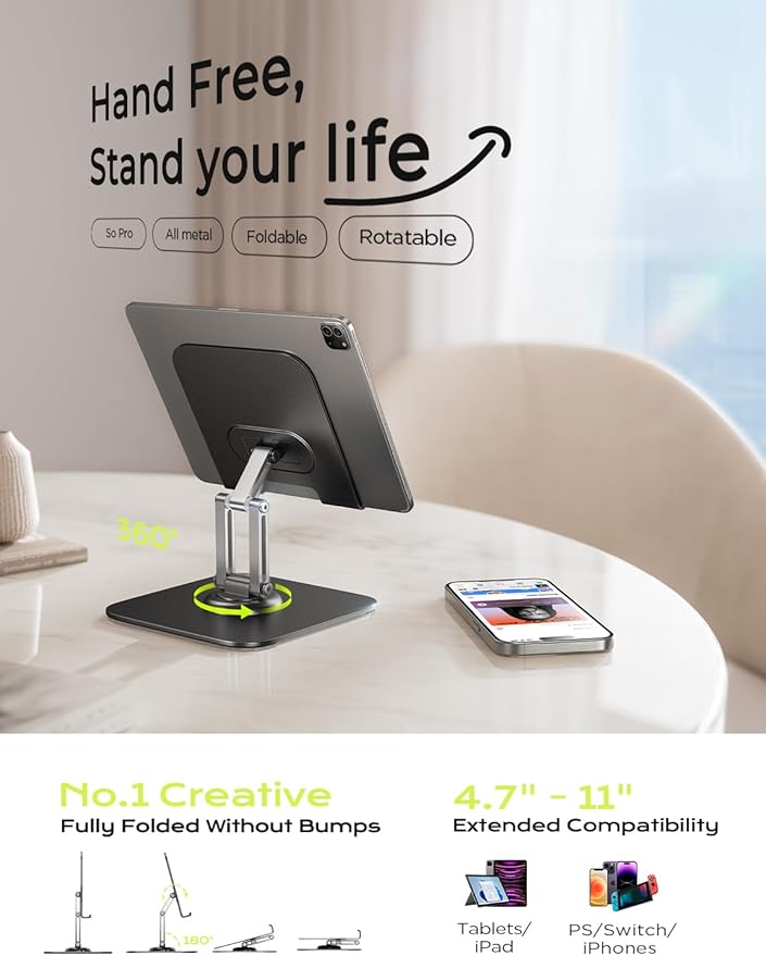 LISEN for iPad Stand Holder Adjustable Tablet Stand for Desk, 2026 Kids for iPad Accessories Rotating Display Stand PC Office Accessories for Desk Women Gifts Kindle Tablet PS Switch iPhone 11"-4.7"