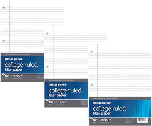 Office Depot College Ruled Filler Paper Pack of 3 300 Sheets 10.5 inch x 8 inch