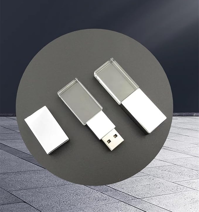 New Crystal Transparent Rectangle Genuine USB Flash Drive 3.0 Wedding Gift Pen Drive,Memroy Stick,Silver (32, GB)