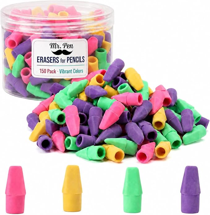 Mr. Pen- Pencil Top Erasers Bulk, 150 Pack, Vibrant Colors