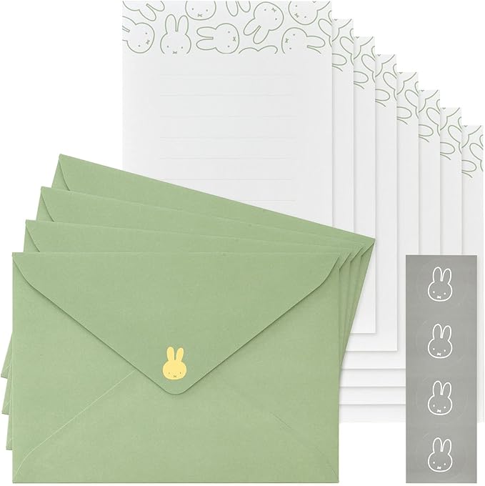 Maruai Miffy Les -MY12G Letter Set with Case, Green, 8 Stationery Notes, 4 Envelopes, 4 Stickers