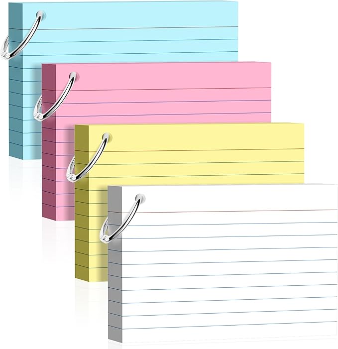 160 Pcs Colored Index Cards with Ring 4 x 6 Inch Heavyweight Ruled Flash Cards, Flashcards with Ring for School & Office Supplies and Home Organization, Durable Study To Do List Lined Note Cards