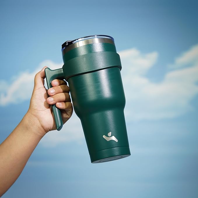 Konokyo 30 oz Tumbler with Handle and 2 Straw 2 Lid, Insulated Water Bottle Stainless Steel Vacuum Cup Reusable Travel Mug,Army Green