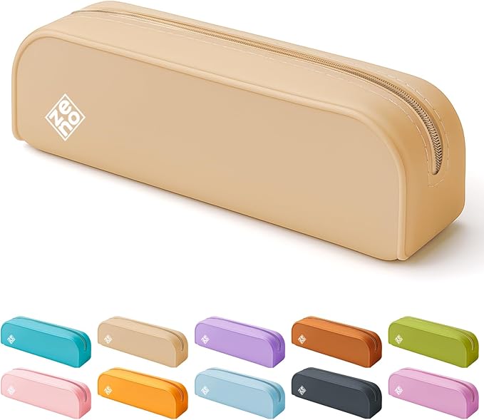 ZENO Silicone Pencil Case – Aesthetic Pencil Pouch for Women & Teens – Cute Pen Case, Beige Makeup Bag, Travel Pouch, Small Stationary Organizer – Beige Seashell