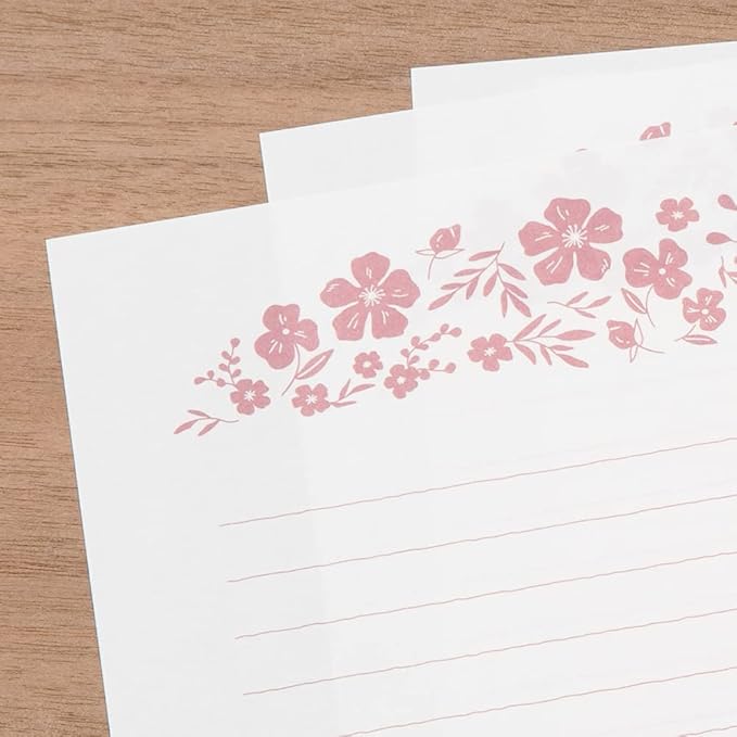 Midori 86506006 Letter Set, Foil Stamped Envelopes, Small Floral Pattern