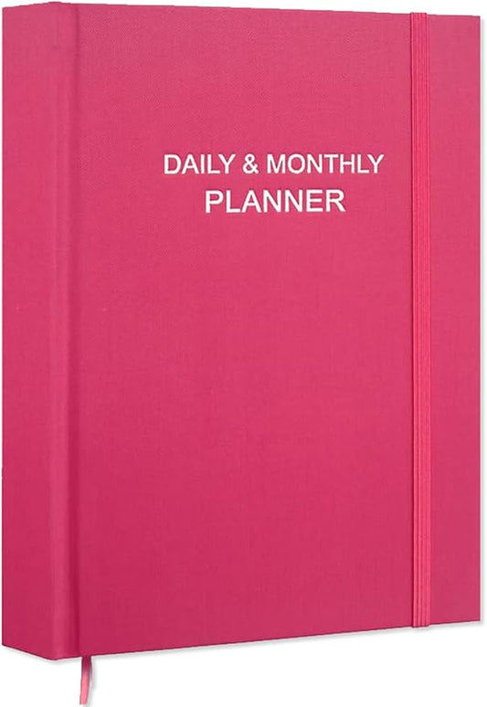Daily & Monthly Planner for 2026 or Anytime - ADHD Planner Two Pages Per Day, Daily Planner Undated to Increase Focus, Eliminate Overwhelm, Achieve Your Biggest Goals, 8.5'' × 11'', Pink