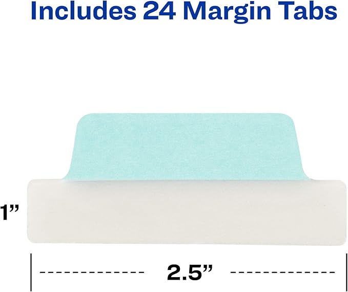 Avery Margin Ultra Tabs, 24 Repositionable Sticky Tabs, 2.5" x 1", 2-Side Writable Page Markers in Assorted Pastel Colors, 1 Pack (74769)