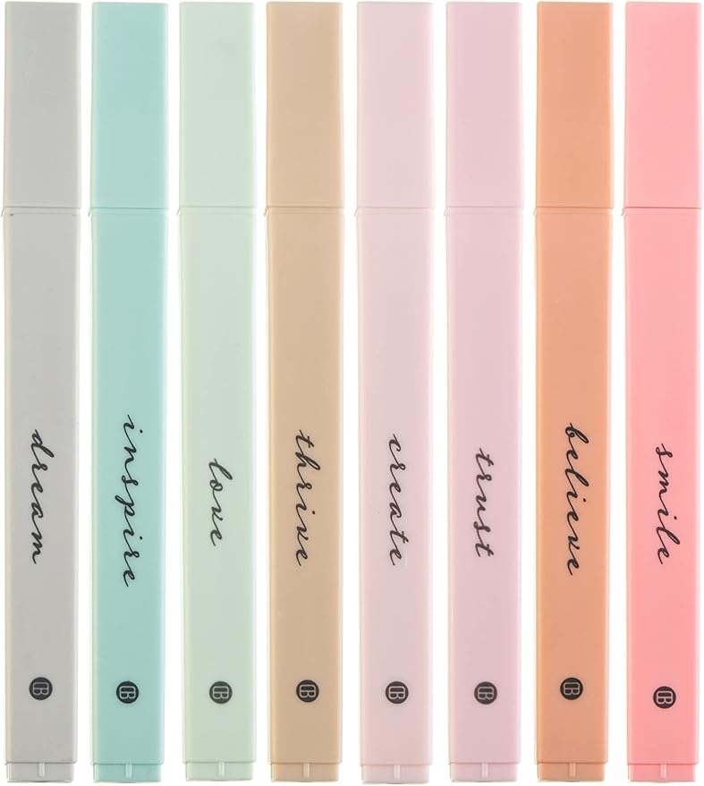 DIVERSEBEE Bible Highlighters with Soft Chisel Tip, 8 Pack Assorted Colors Pens No Bleed, Quick Dry, Cute Aesthetic Markers, Bible Study Journaling Supplies and Accessories (Boho)