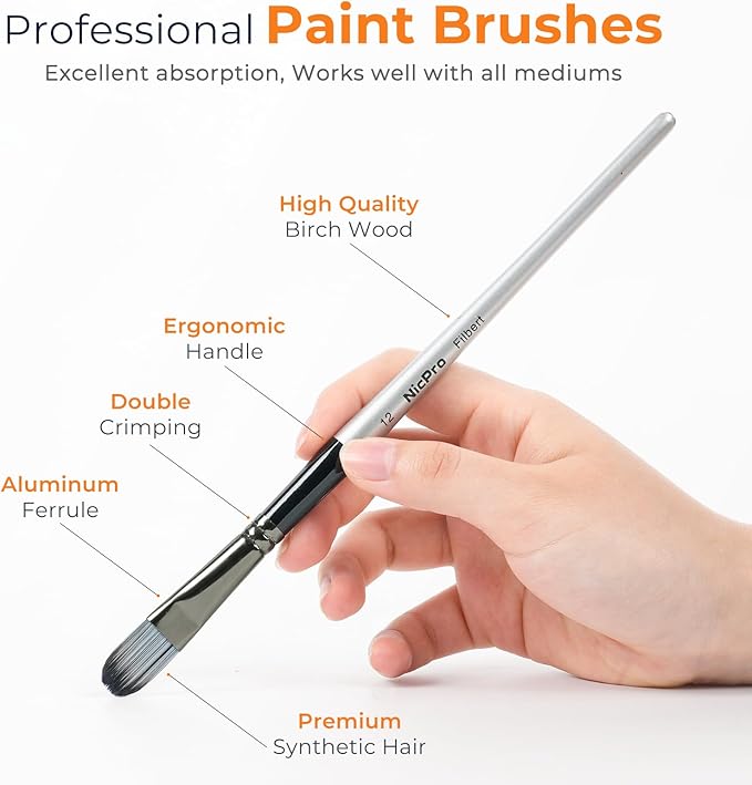 Nicpro 36pcs Paint Brush Set, Professional Paintbrushes with Palette Knife and Cloth Roll, Suitable for Artists and Beginners for Acrylic Painting, Oil, Watercolor, Gouache