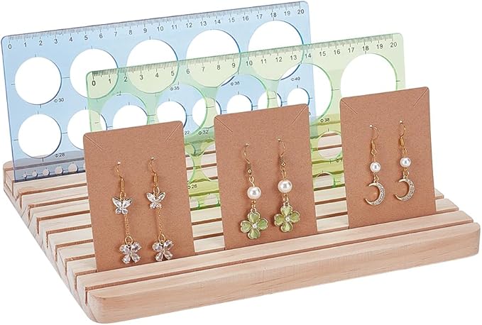 PH PandaHall 10 Slots Wooden Quilting Ruler Holder, 9.8x7.8" Quilting Ruler Rack Organizer Sewing Ruler Stand Template Slat with Tracks for Sewing Rings Table Cutting Home Office Desk Stan