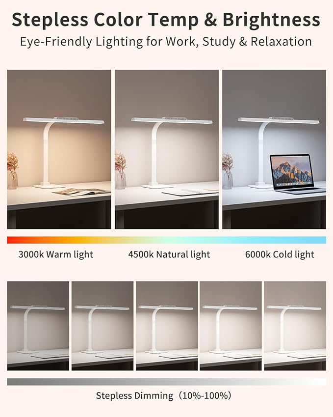 LED Desk Lamp with Base, 24W Brightness Touch Control Desk Light for Home Office, Eye-Caring Tall Adjustable Architect Lights for Reading, Drawing, Crafts, Gaming, Workbench, Study
